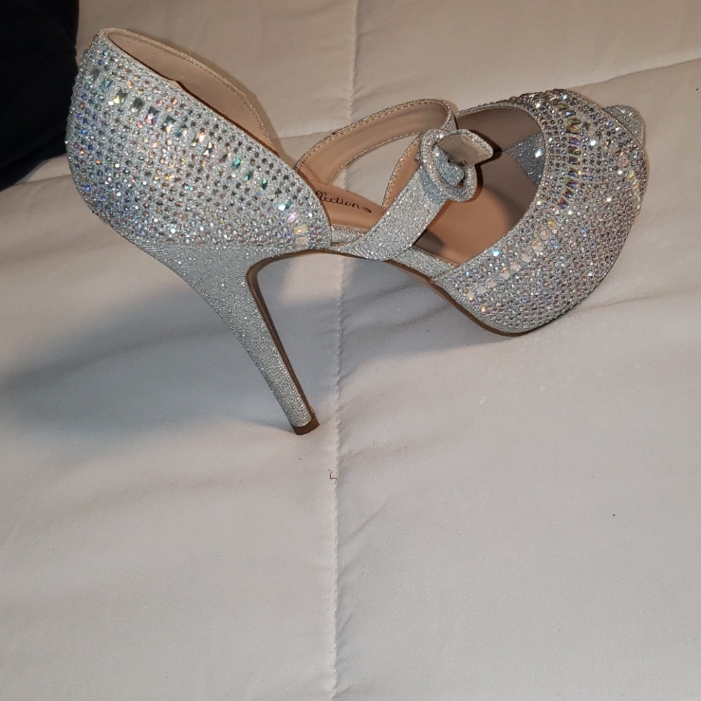 Silver wedding heels.